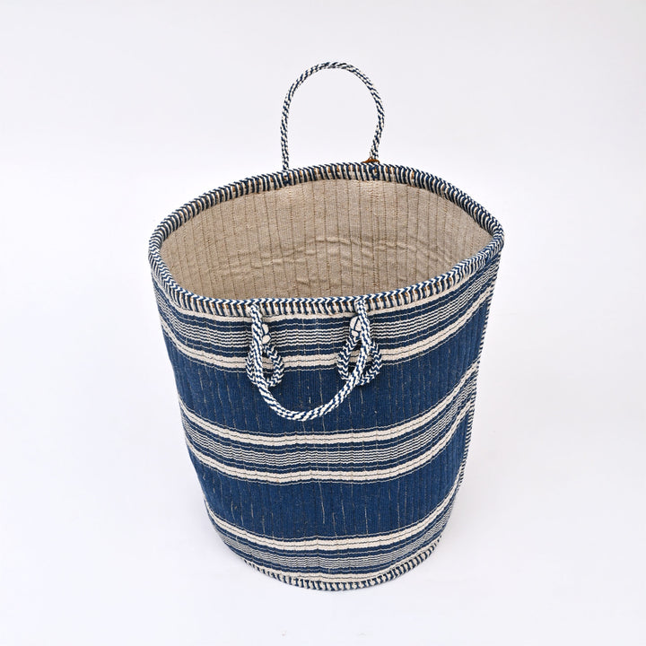Handcrafted Laundry Basket – Black with Natural Cotton Yarn Embroidery