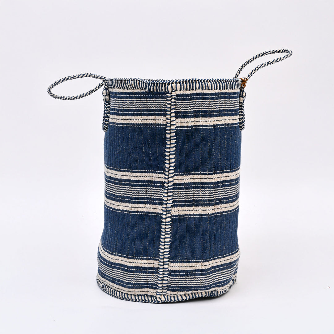Handcrafted Laundry Basket – Black with Natural Cotton Yarn Embroidery