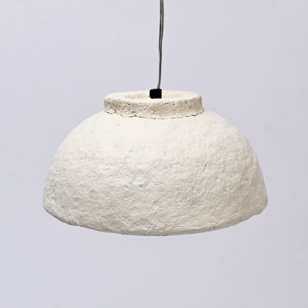 White Handcrafted Paper Mache Pendant Lamp – Eco-Friendly Hanging Light