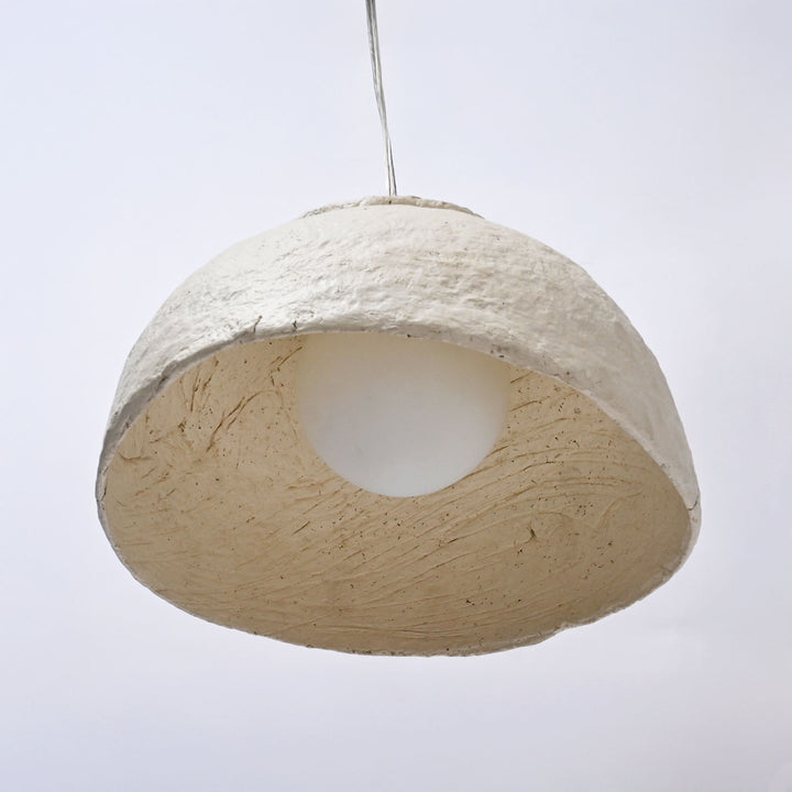 White Handcrafted Paper Mache Pendant Lamp – Eco-Friendly Hanging Light