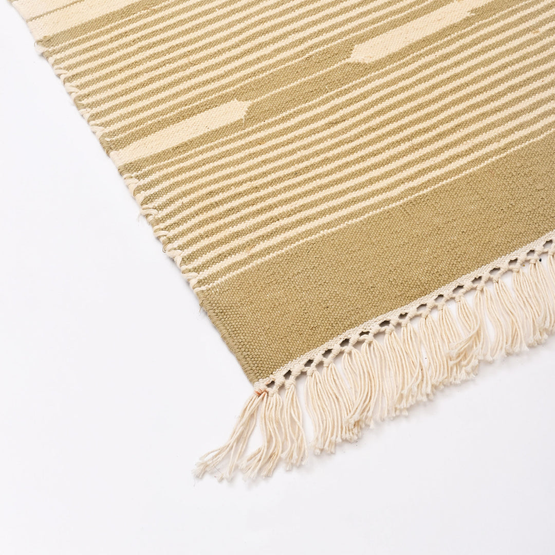 Striped Neutral Handwoven Cotton Rug