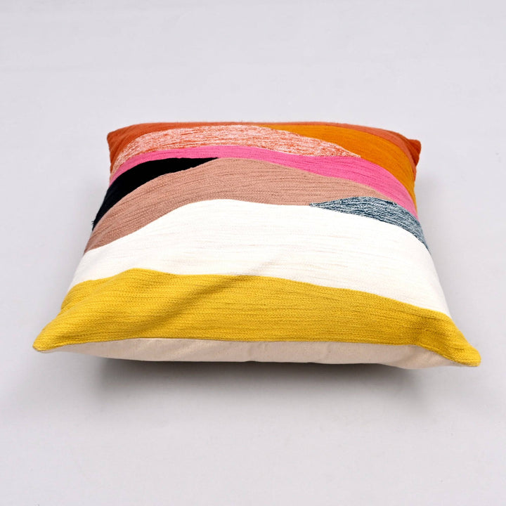 Scenic Stitches Crewel Pillow Cover | Hand-Embroidered 18x18 Landscape Art