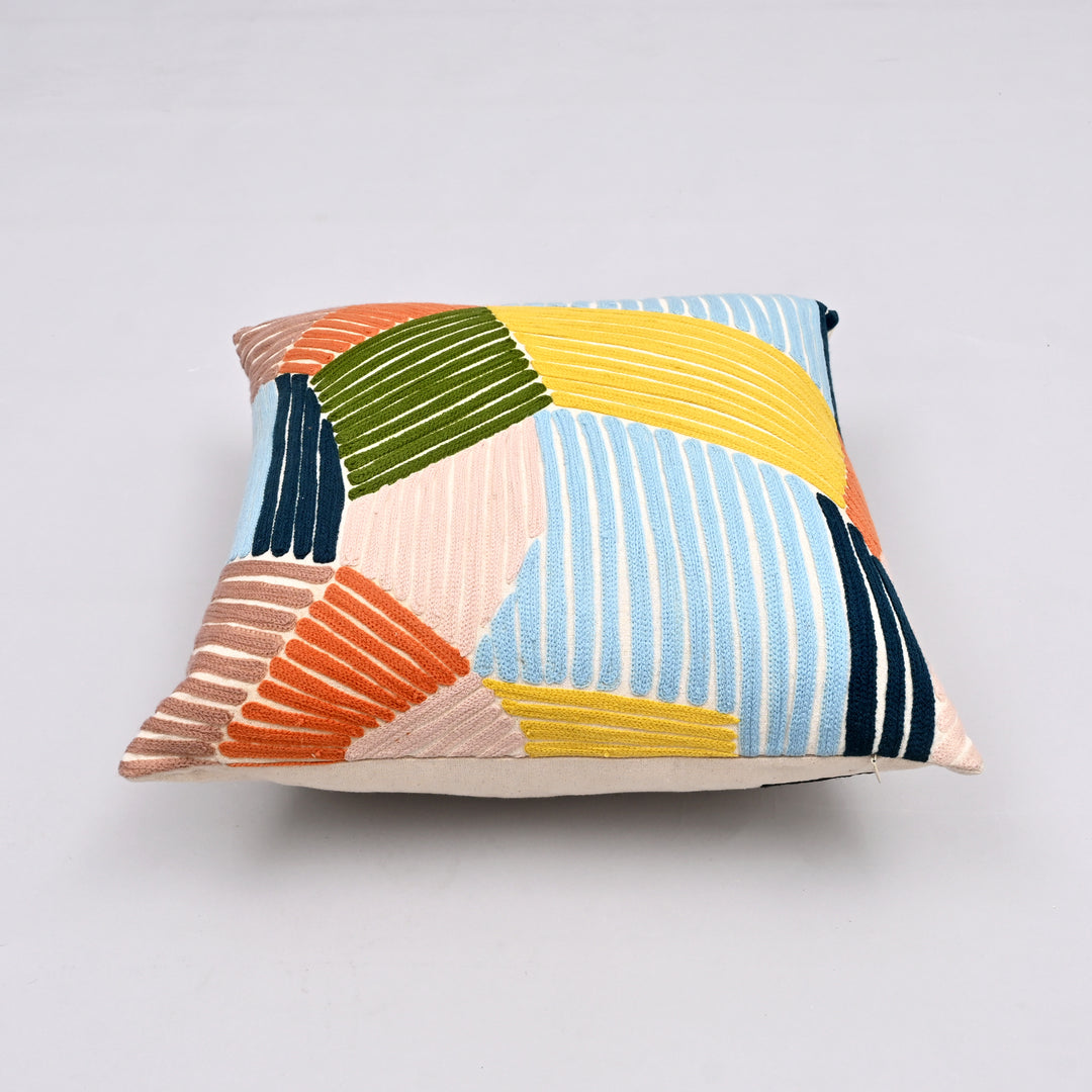 Blocked Brilliance Crewel Pillow Cover | Hand-Embroidered 18x18 Modern Lines