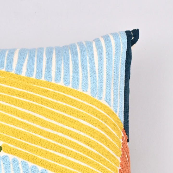 Blocked Brilliance Crewel Pillow Cover | Hand-Embroidered 18x18 Modern Lines