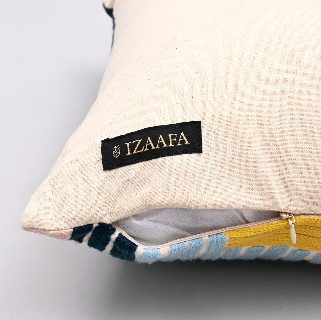 Blocked Brilliance Crewel Pillow Cover | Hand-Embroidered 18x18 Modern Lines