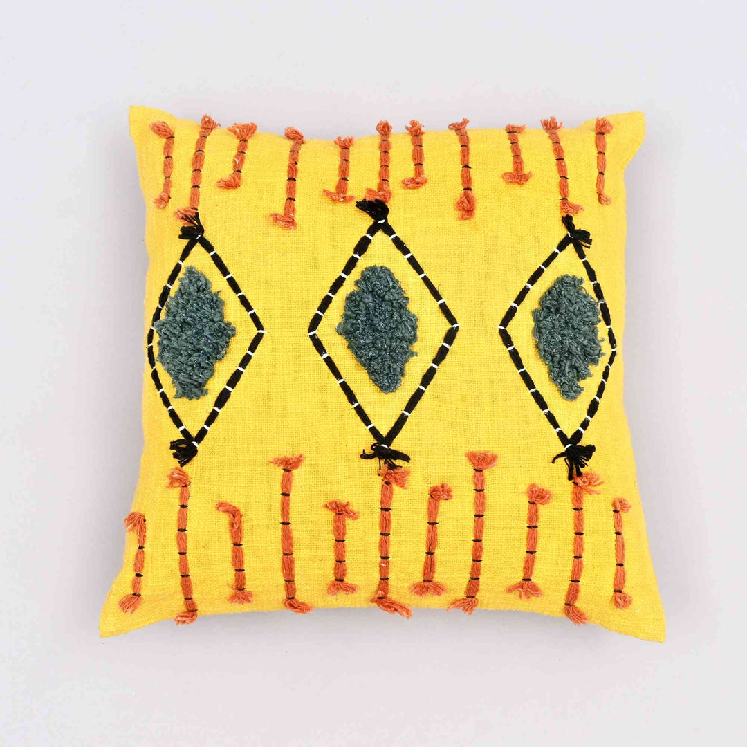 Diamond Depths Embroidered Pillow Cover | Hand-Tufted 18x18 Cotton Treasure