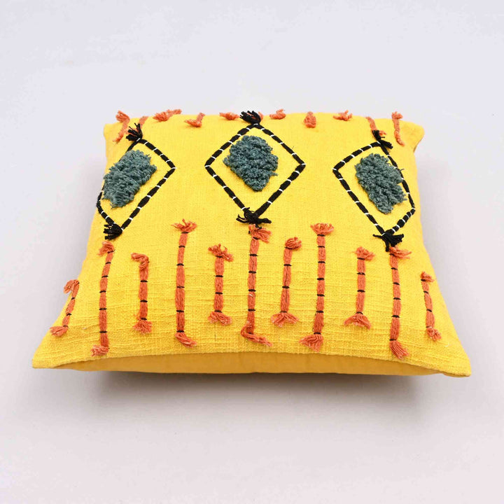 Diamond Depths Embroidered Pillow Cover | Hand-Tufted 18x18 Cotton Treasure
