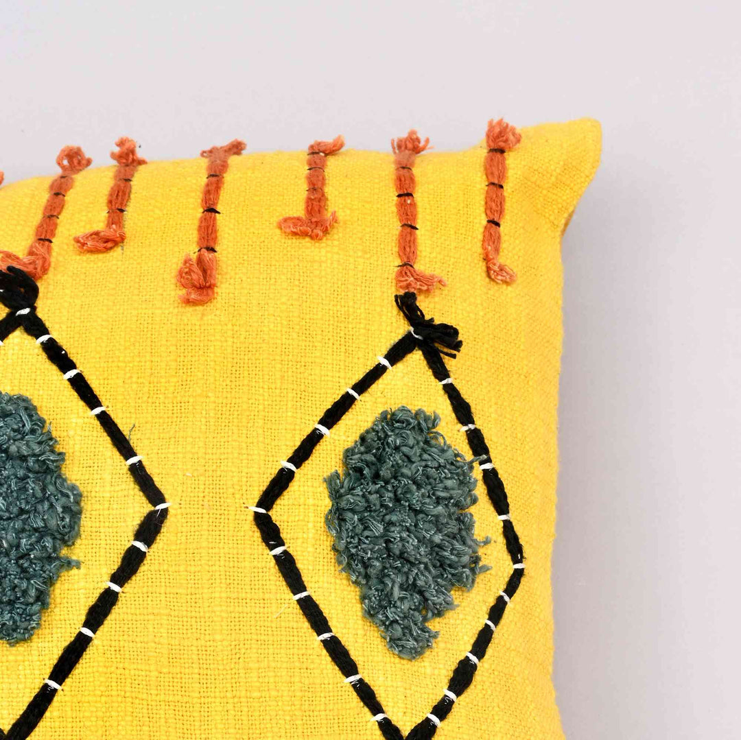 Diamond Depths Embroidered Pillow Cover | Hand-Tufted 18x18 Cotton Treasure