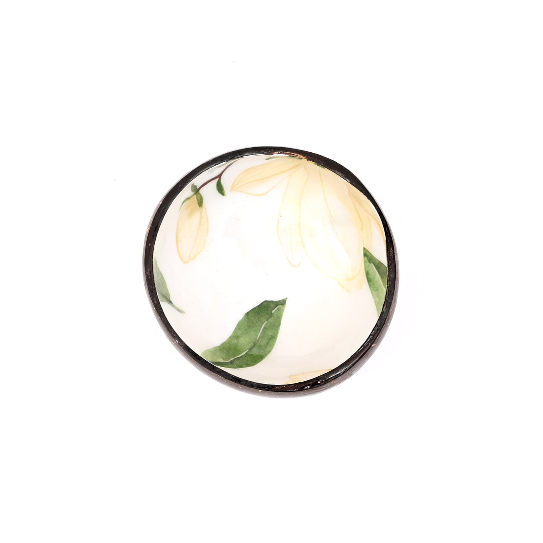Hand-Painted Magnolia Coconut Shell Bowl