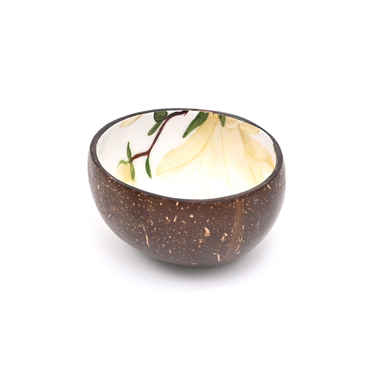 Hand-Painted Magnolia Coconut Shell Bowl
