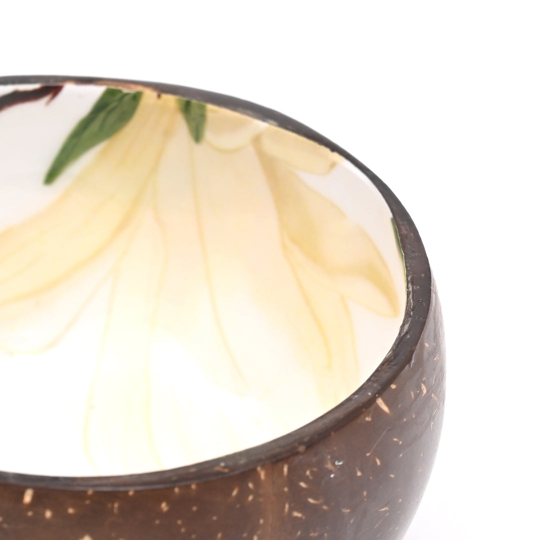 Hand-Painted Magnolia Coconut Shell Bowl