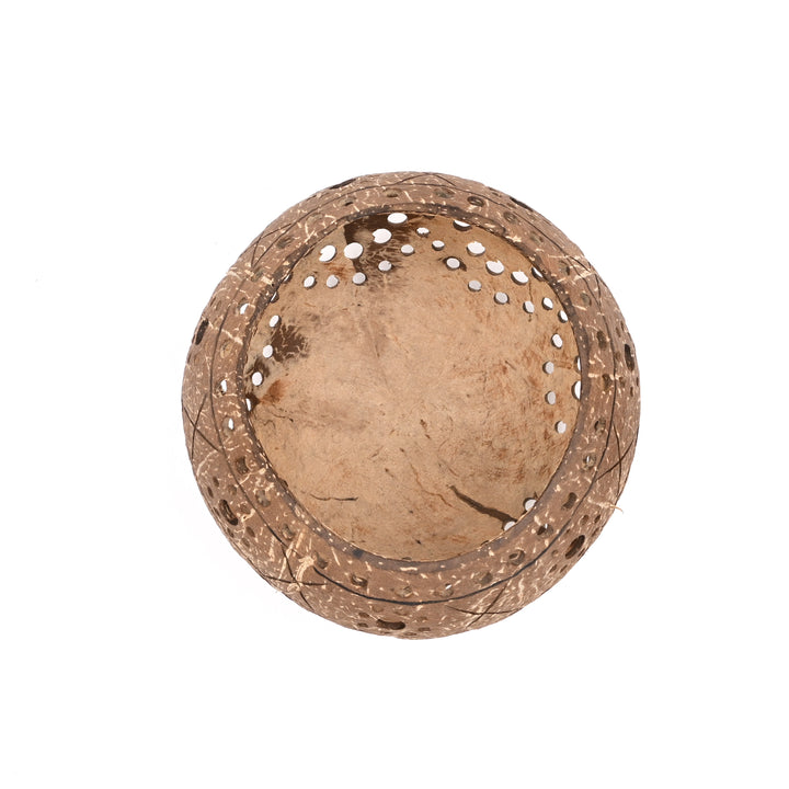 Coconut Shell Candle Holder with Intricate Cutouts