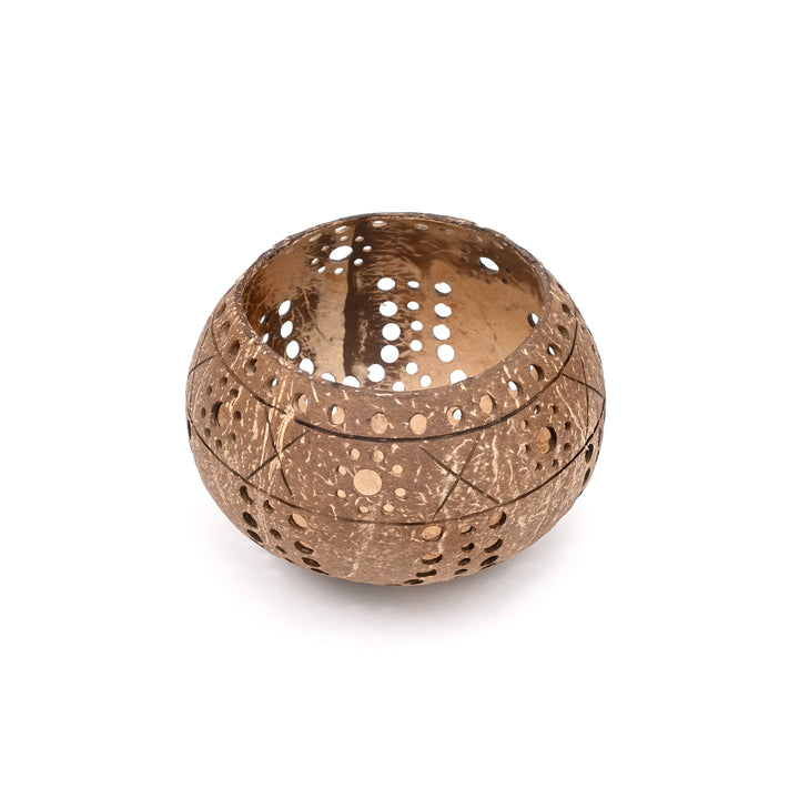 Coconut Shell Candle Holder with Intricate Cutouts