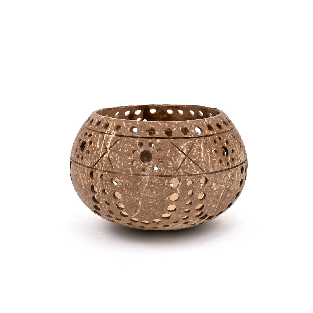 Coconut Shell Candle Holder with Intricate Cutouts