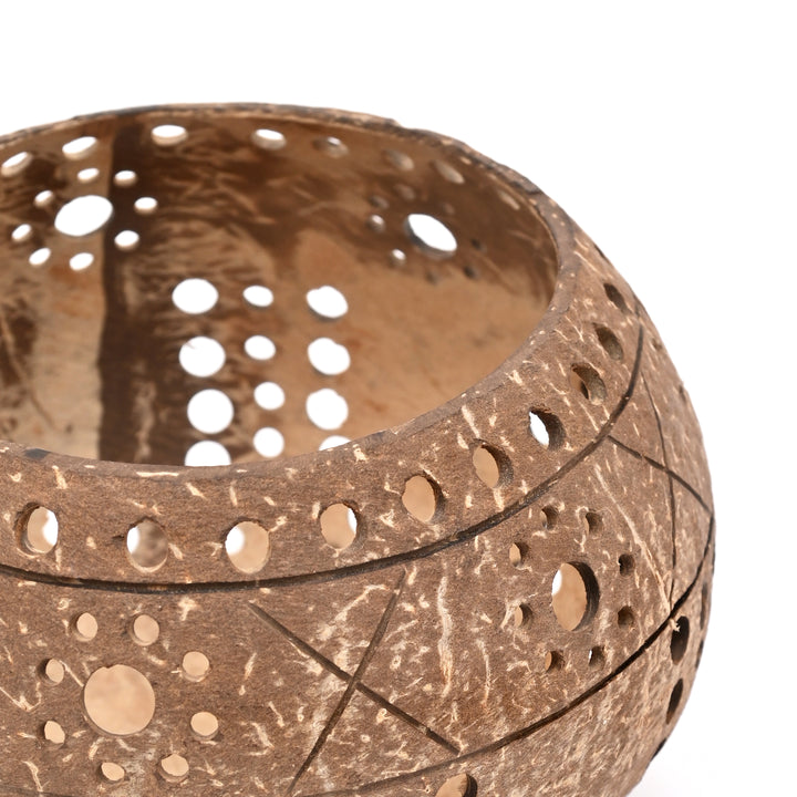 Coconut Shell Candle Holder with Intricate Cutouts