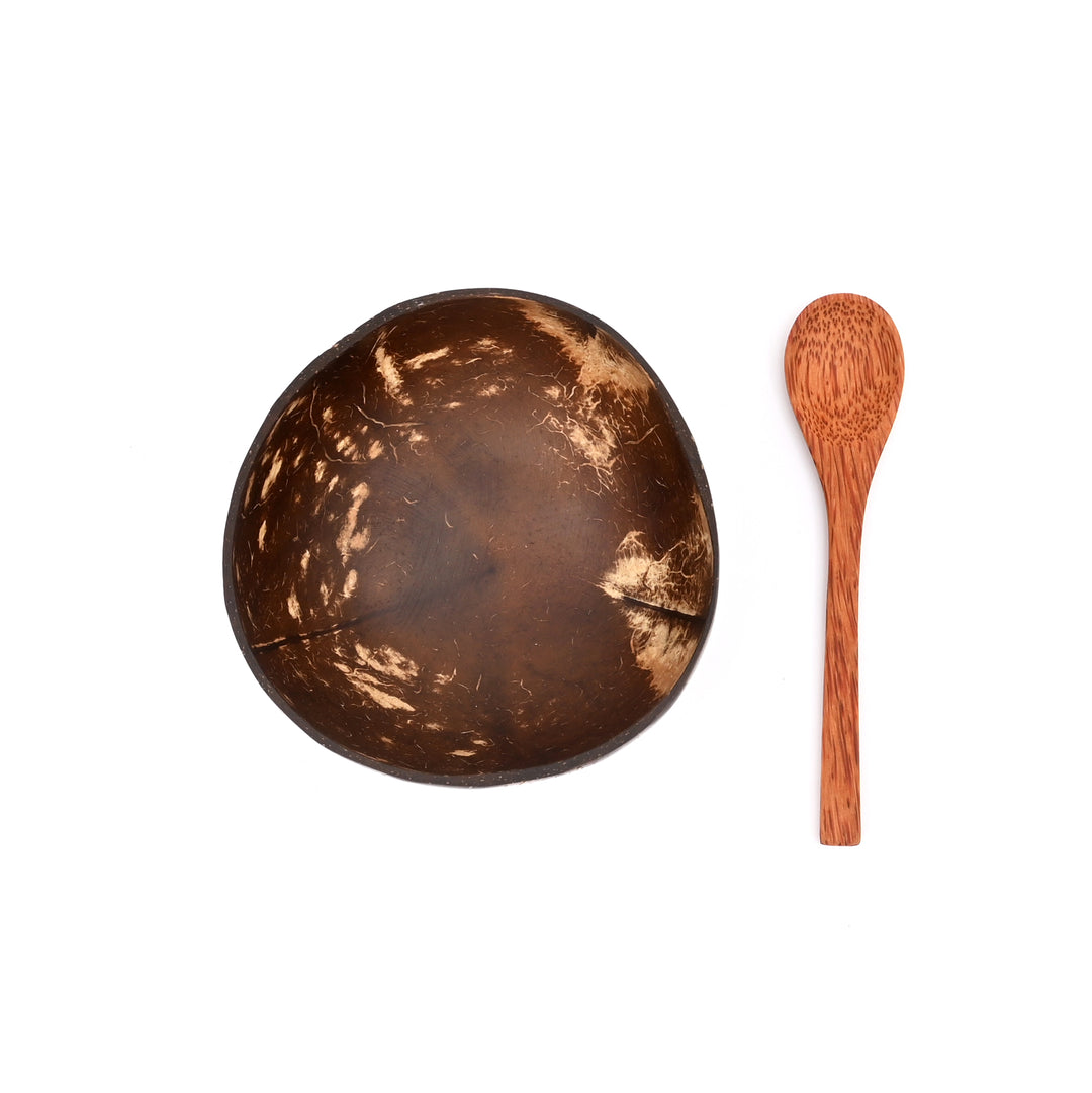 Rustic Coconut Shell Bowl with Spoon 500ml