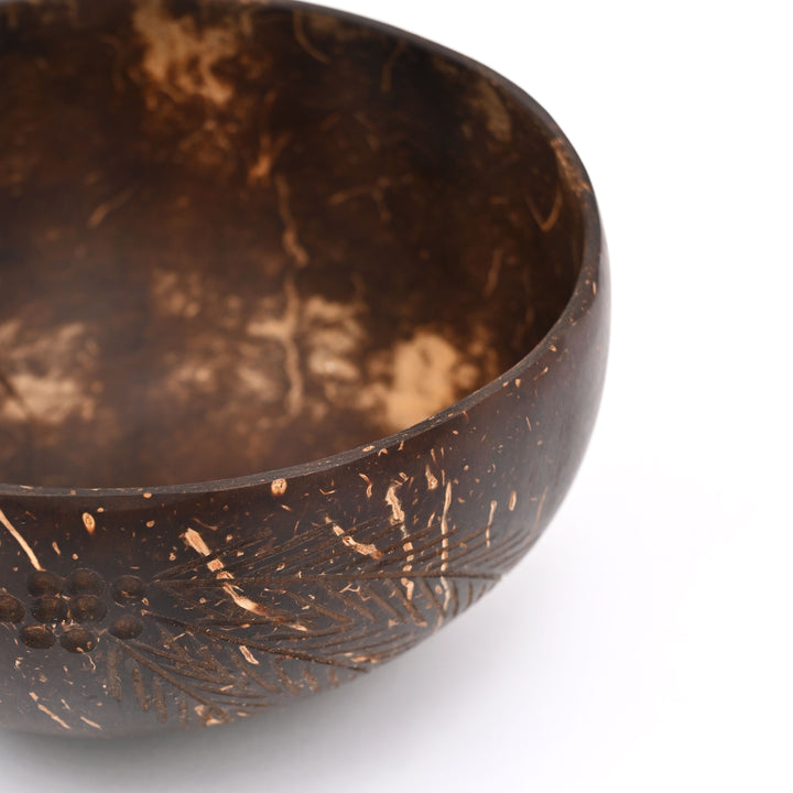 Carved Coconut Shell Bowl and Cutlery Set