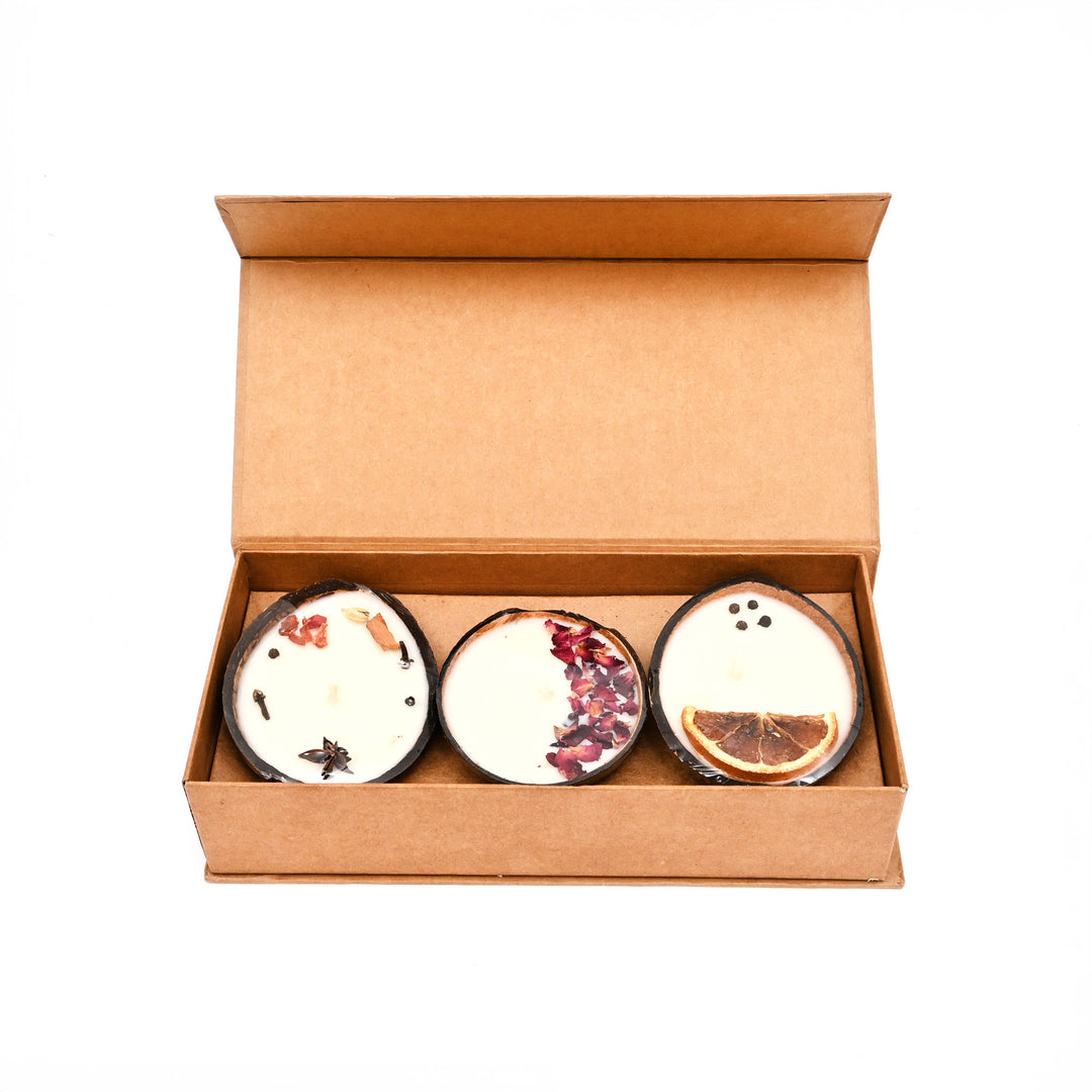 Coconut Shell Scented Candle Set- Gift Box