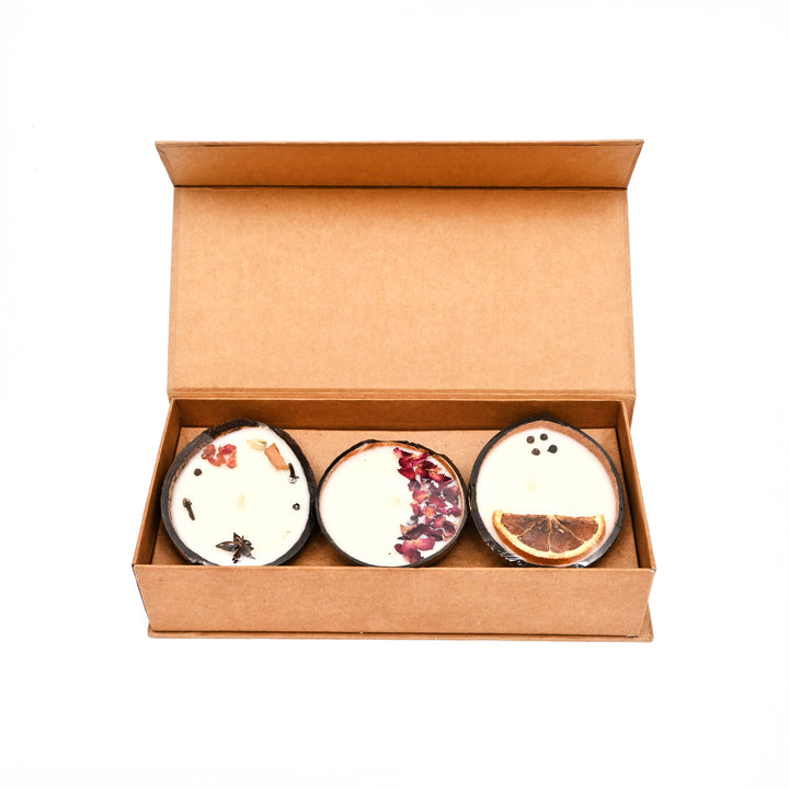 Coconut Shell Scented Candle Set- Gift Box