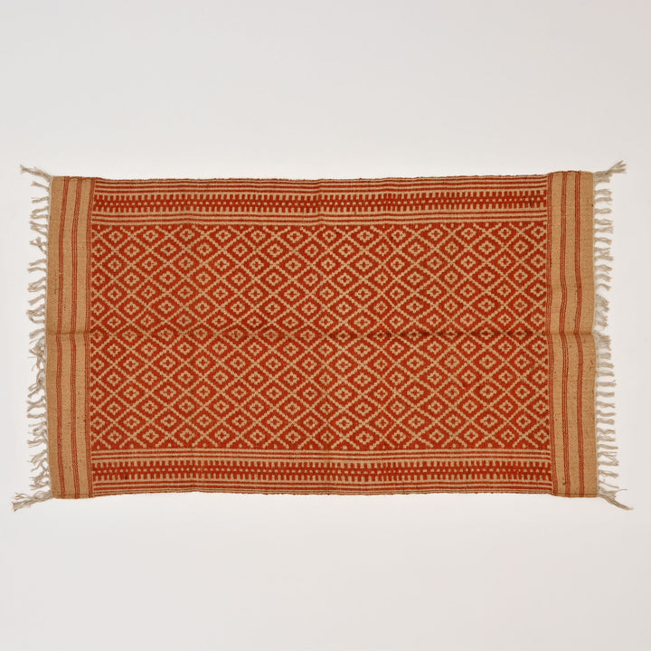 Jute & Cotton Durry - Handwoven Red & Beige