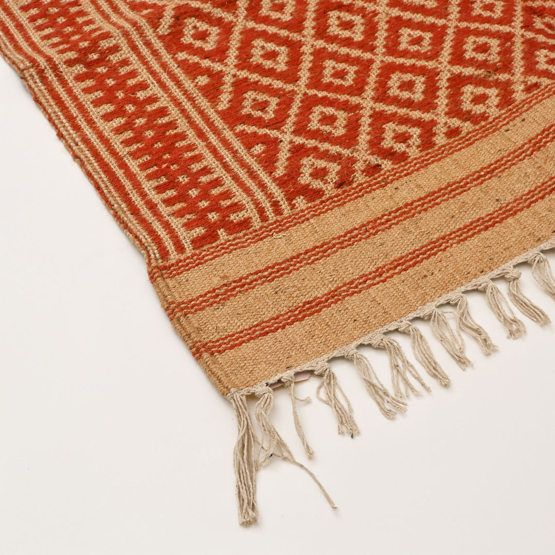 Jute & Cotton Durry - Handwoven Red & Beige