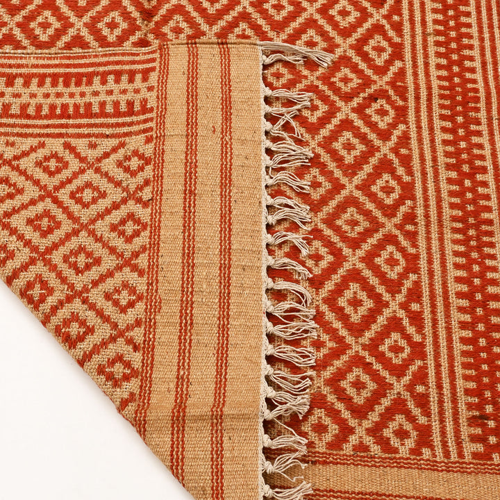Jute & Cotton Durry - Handwoven Red & Beige