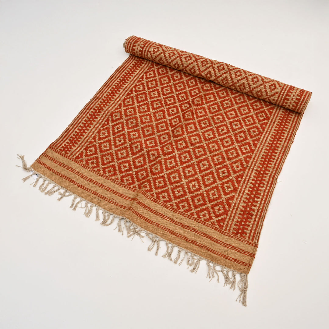Jute & Cotton Durry - Handwoven Red & Beige