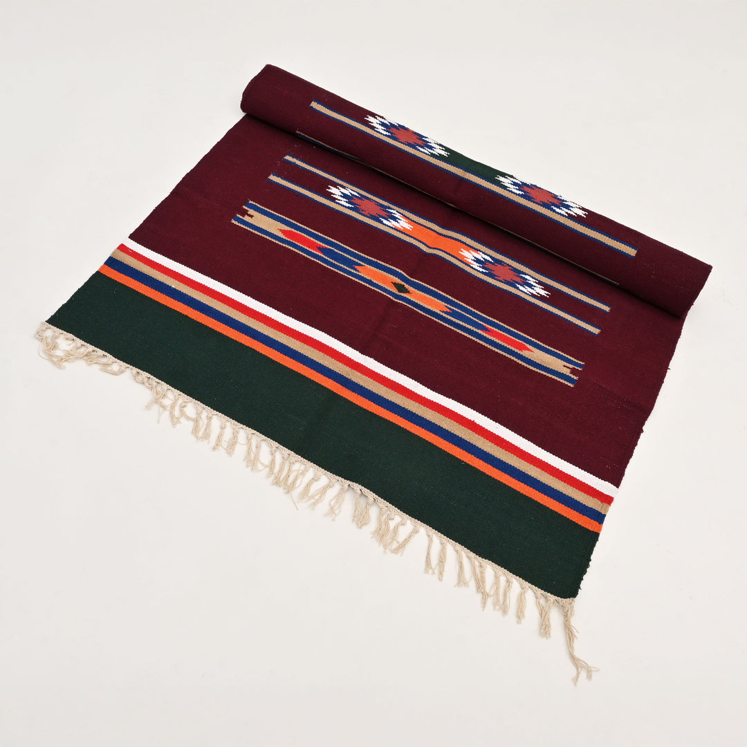 Handwoven Cotton Area Rug in Maroon
