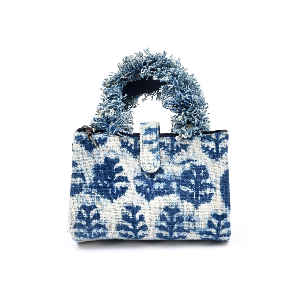 Handcrafted Boho Organizer Tote | white blue bag