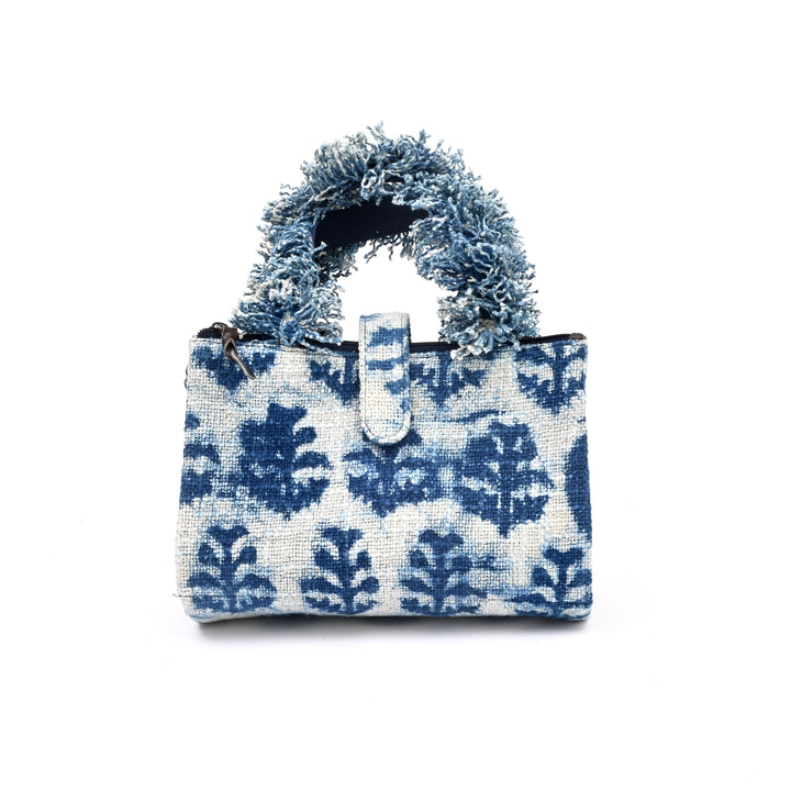 Handcrafted Boho Organizer Tote | white blue bag