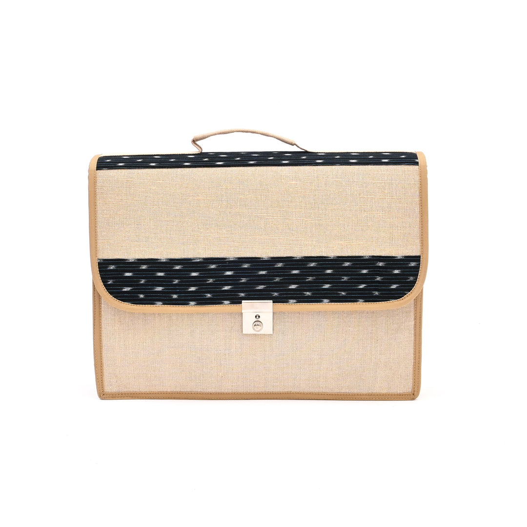 Two-Tone Jute Cotton Office Bag – Beige with Dark Trim