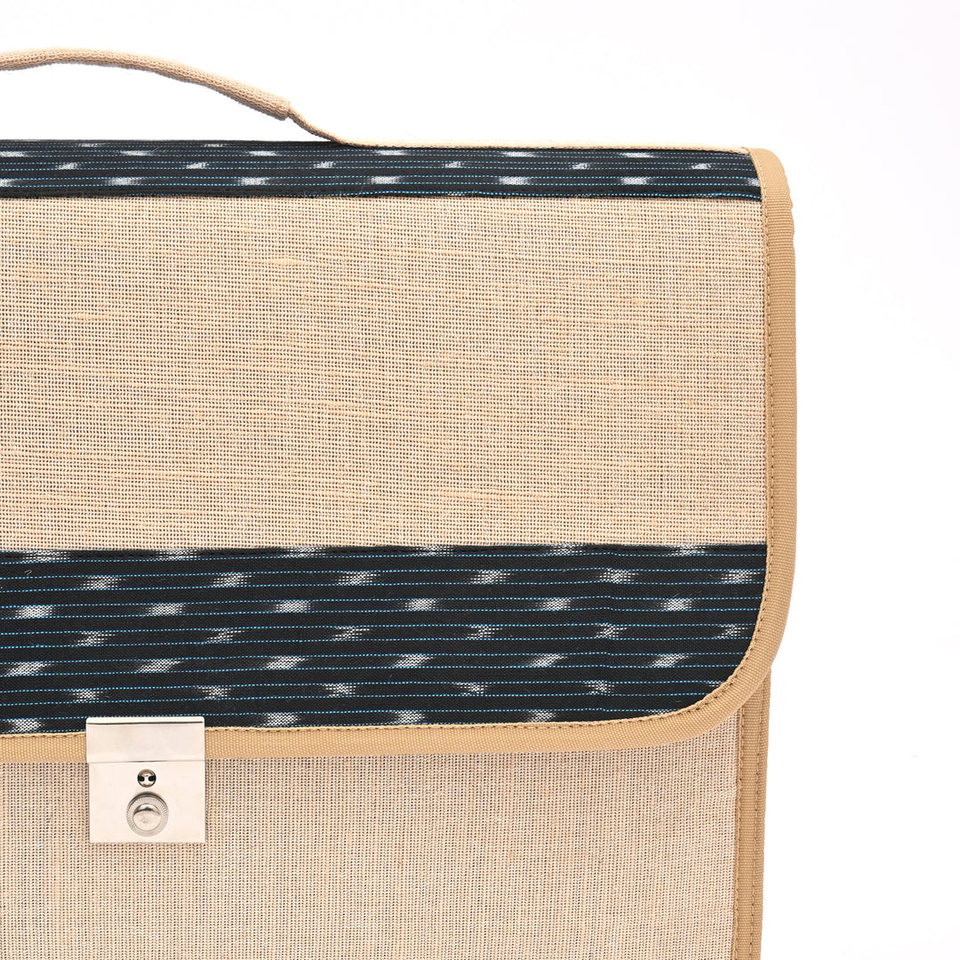 Two-Tone Jute Cotton Office Bag – Beige with Dark Trim