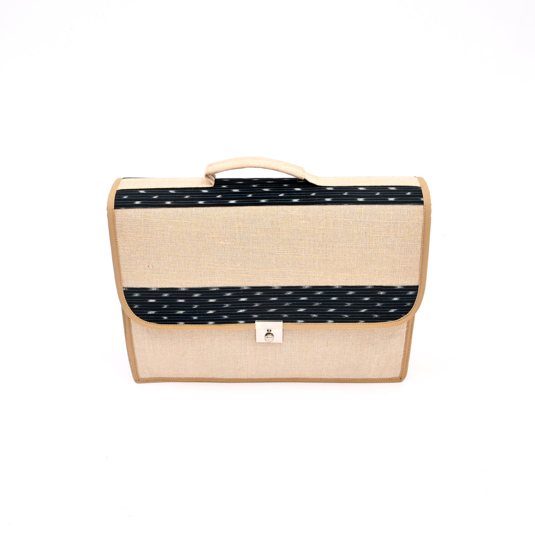 Two-Tone Jute Cotton Office Bag – Beige with Dark Trim