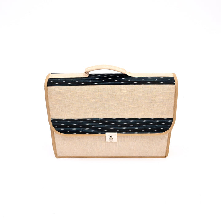 Two-Tone Jute Cotton Office Bag – Beige with Dark Trim