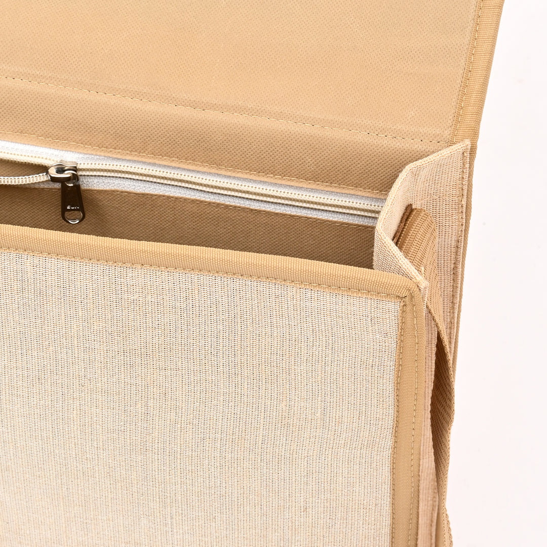 Two-Tone Jute Cotton Office Bag – Beige with Dark Trim