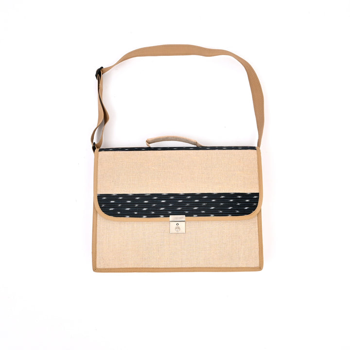 Two-Tone Jute Cotton Office Bag – Beige with Dark Trim