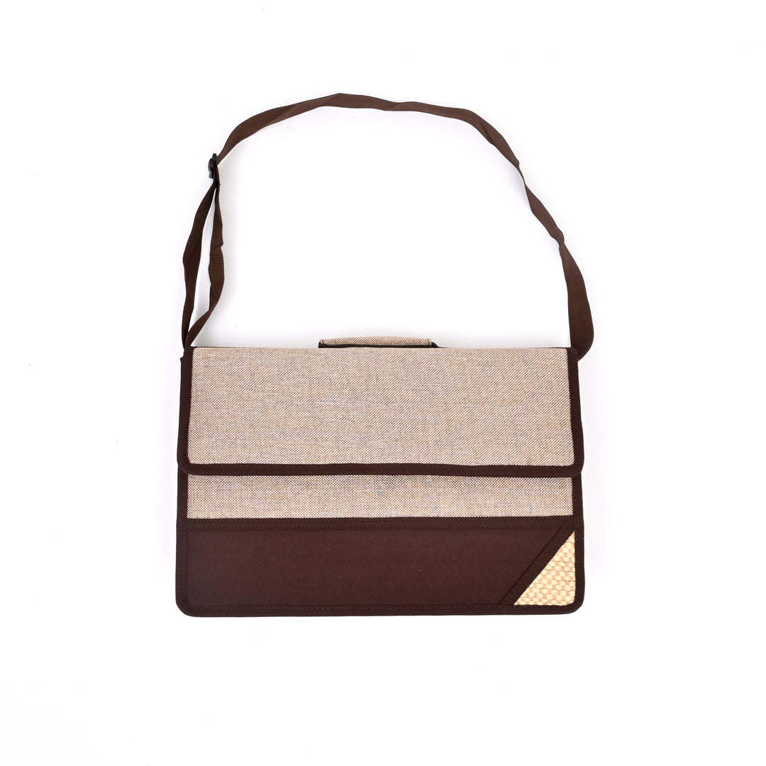 Jute Silk Office Bag with Flap Closure – Beige