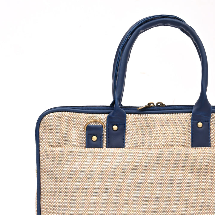 Beige Jute Silk Executive Tote with Black Trim
