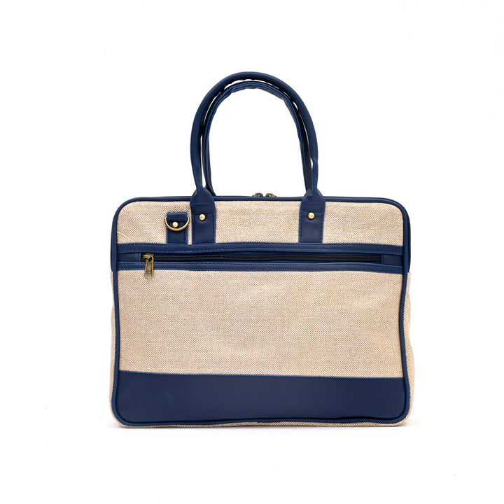 Beige Jute Silk Executive Tote with Black Trim
