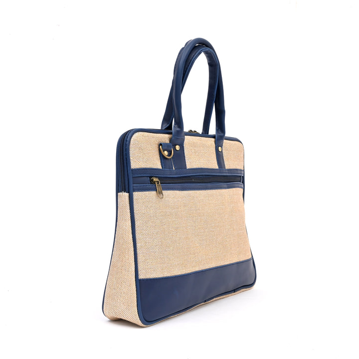 Beige Jute Silk Executive Tote with Black Trim