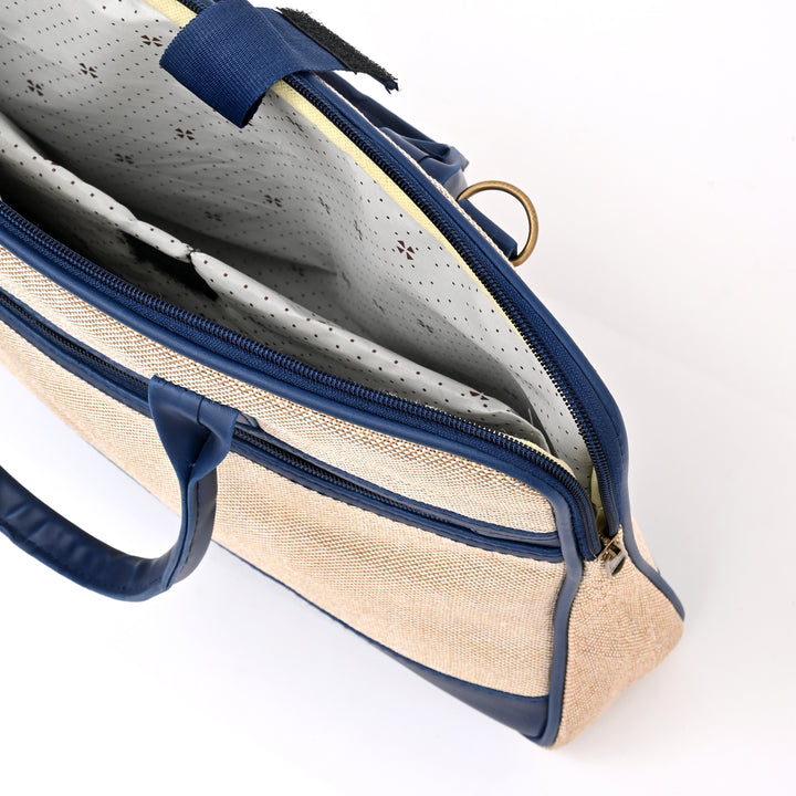 Beige Jute Silk Executive Tote with Black Trim