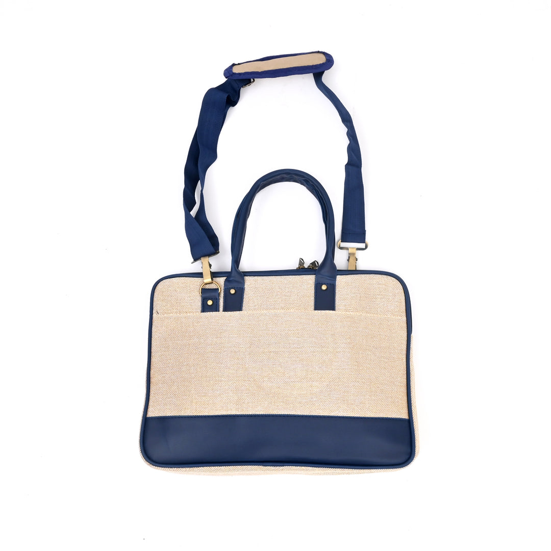 Beige Jute Silk Executive Tote with Black Trim