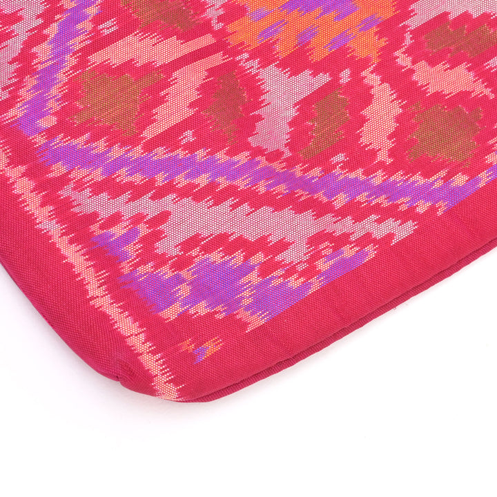 Patola Silk Handloom Fabric Bag – Pink Ikat with Wooden Handle