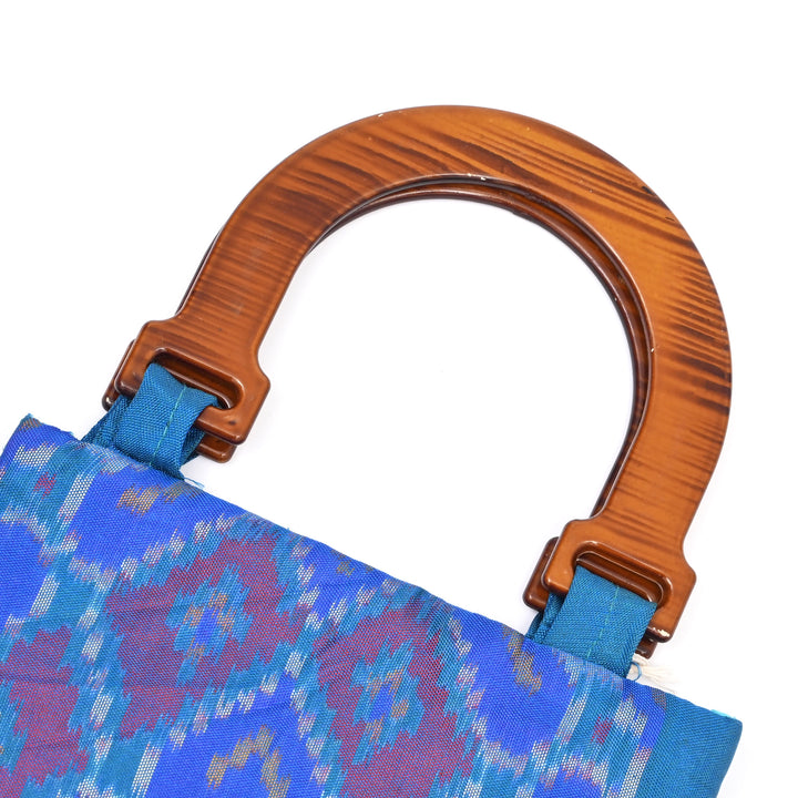 Patola Handloom Silk Carry Bag – Blue Ikat Elegance