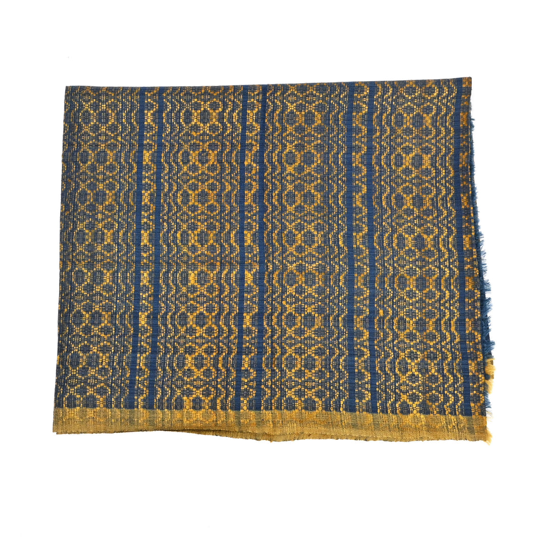 Handcrafted Tussar Silk & Merino Wool Dupatta – Blue & Gold