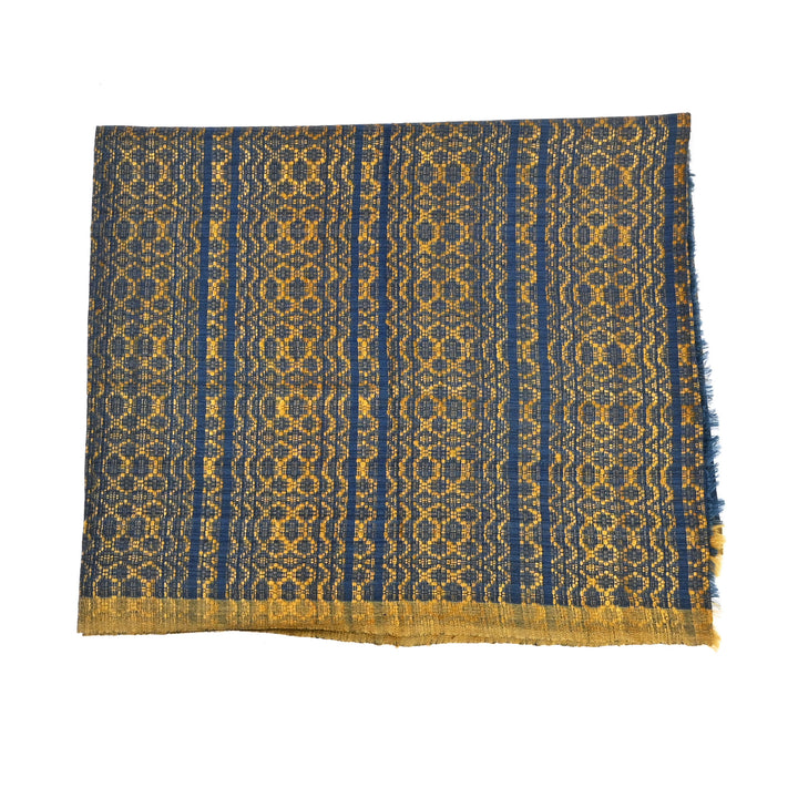 Handcrafted Tussar Silk & Merino Wool Dupatta – Blue & Gold