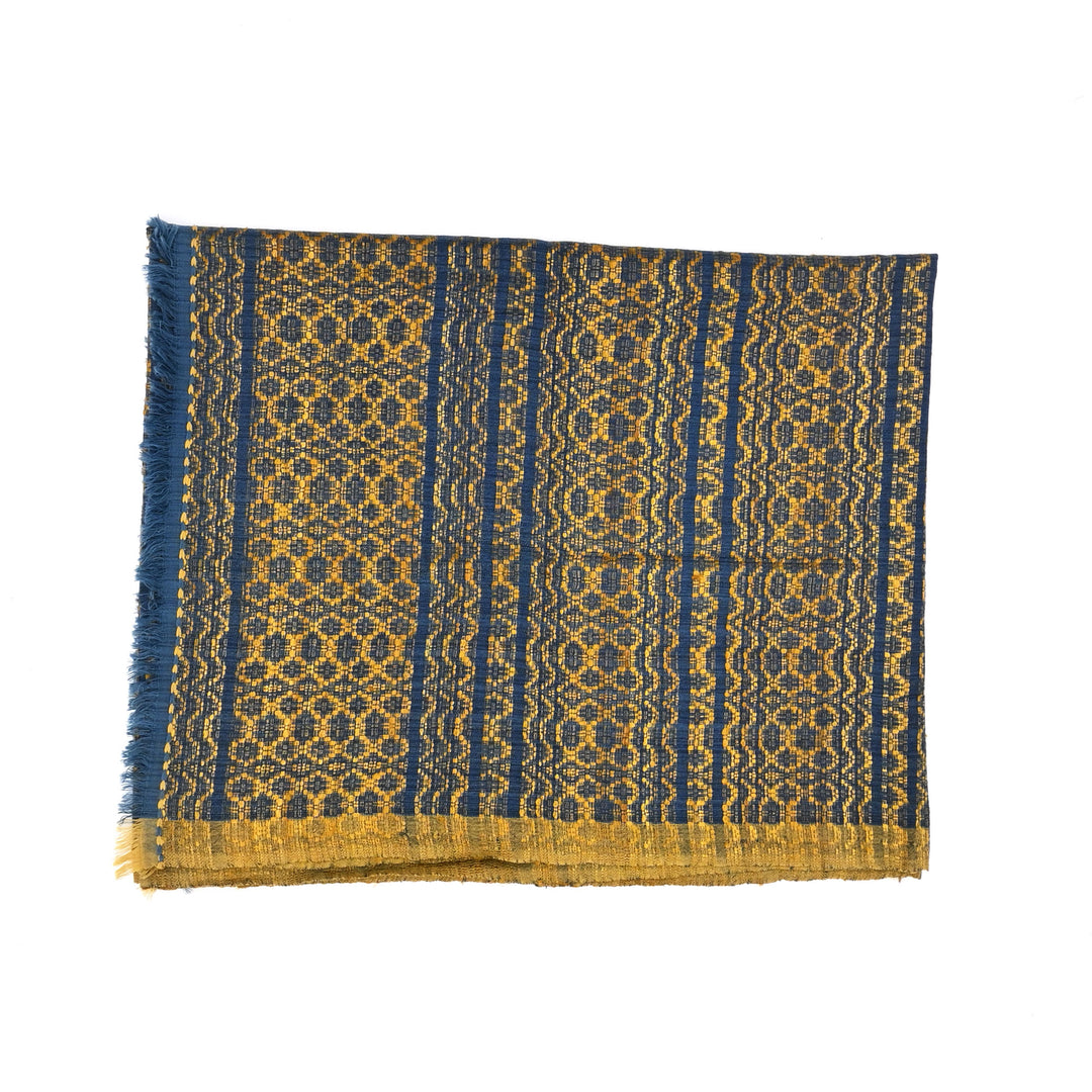 Handcrafted Tussar Silk & Merino Wool Dupatta – Blue & Gold