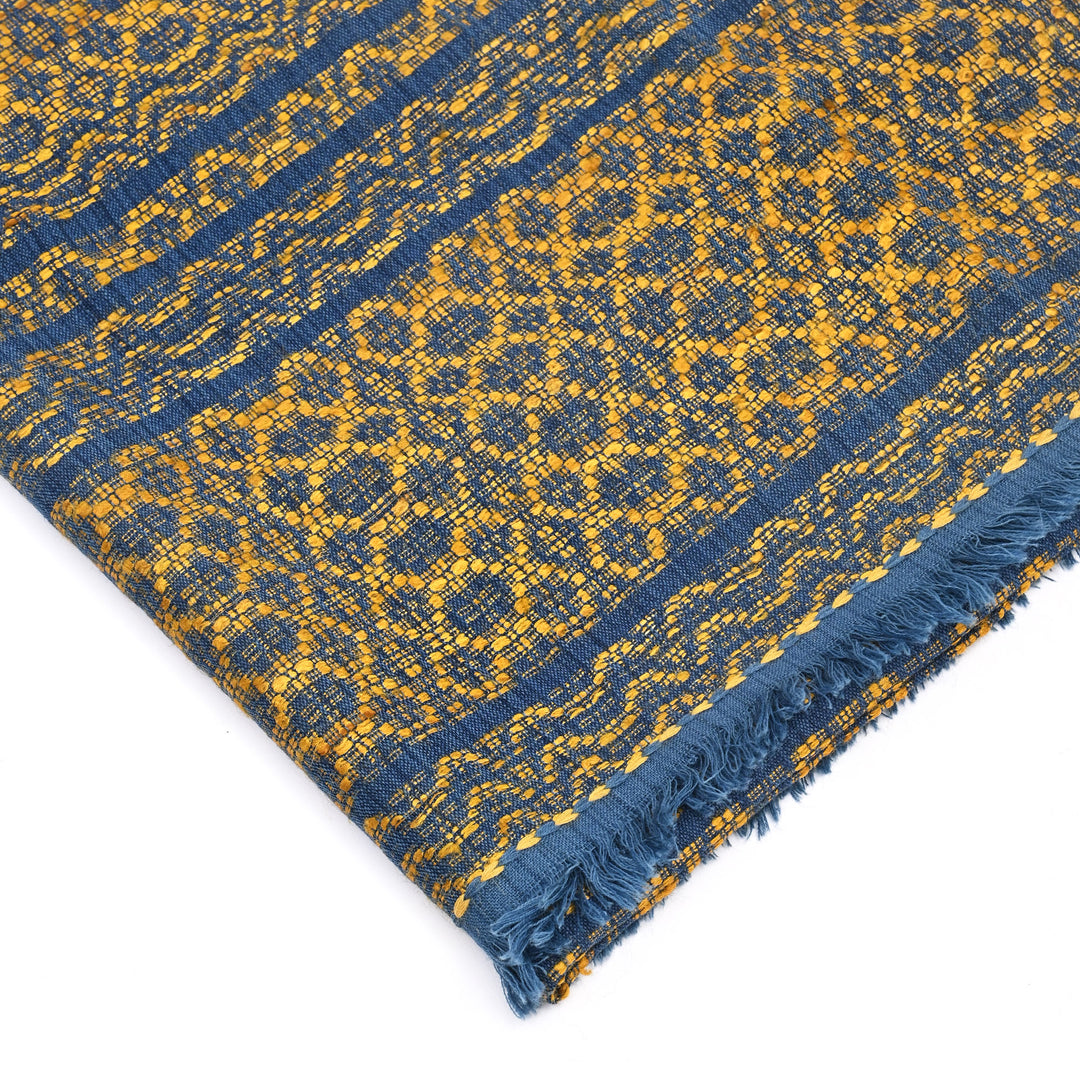 Handcrafted Tussar Silk & Merino Wool Dupatta – Blue & Gold