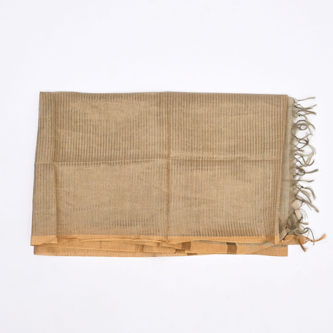 Handwoven Mulberry Silk Stole with Zari Border – Light Olive Green