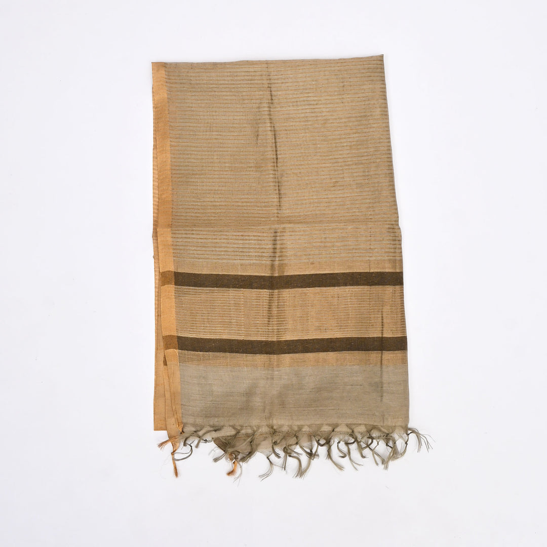 Handwoven Mulberry Silk Stole with Zari Border – Light Olive Green